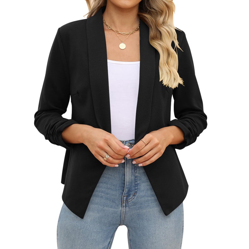 POGTMM Women's Autumn Oversize Slim Fit Lapel Suit Coat Jacket Blazer Outwear (L, Black) - Image 3